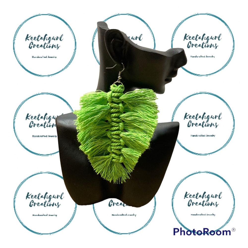 Handcrafted by Keetahgurl Macrame Earrings Green